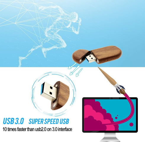 FEWINA 64GB USB3.0 64G 3.0 Oval Wood Flash Drive Box, Wooden USB Drive USB Super-Speed Thumb Drive Jump Drive Ideal