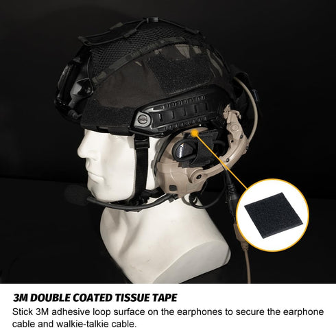 Tactical Cable Storage Sticker, Reusable Fastening Cable Ties with Hook and Loop for Tactical Helmet, Black
