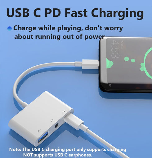 USB C to USB Adapter for MacBook, 3-in-1 USB C to USB-A OTG Splitter with 3.5mm Audio Jack and PD Fast Charging Port Compatible with iPhone 15, iPad Pro, Samsung Galaxy S23