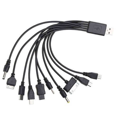 1 Piece 10 in 1 Universal USB Cable, Multiple Charging Cable for Cell Phones, Earphone Speaker Adapter, 20CM