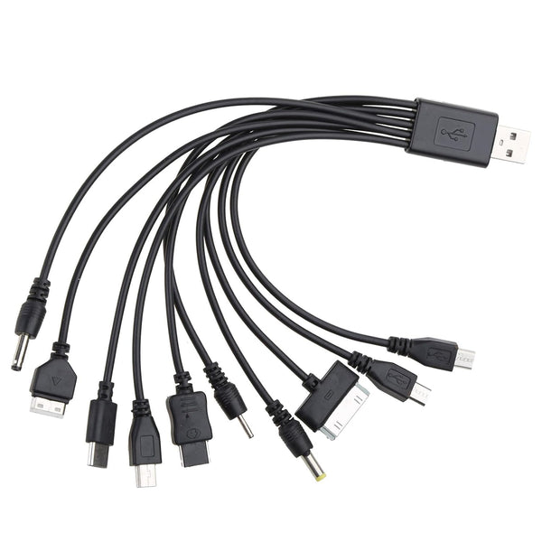 1 Piece 10 in 1 Universal USB Cable, Multiple Charging Cable for Cell Phones, Earphone Speaker Adapter, 20CM