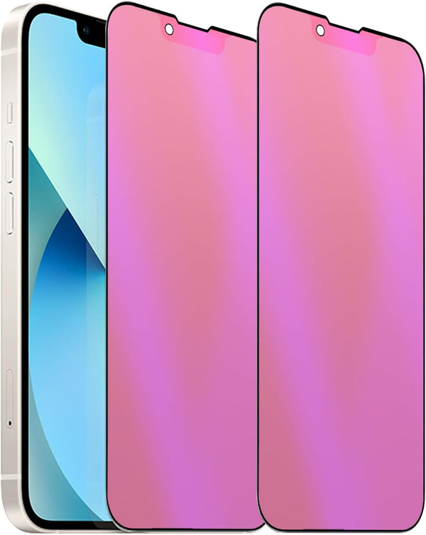 2 Pack Anti-Blue Privacy Tempered Glass for iPhone 13 Pro/13/14, Anti-Spy Screen Protector, 6.1 Inch - Colorful