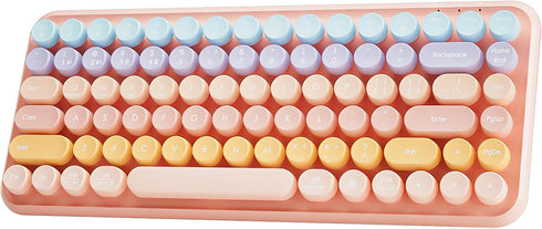 Typewriter Keyboard Wireless, 2.4GHz/Bluetooth/USB-C Rechargeable, Compact 85-Key Retro Round Keycaps, Sweet Pink