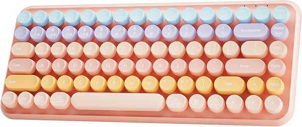 Typewriter Keyboard Wireless, 2.4GHz/Bluetooth/USB-C Rechargeable, Compact 85-Key Retro Round Keycaps, Sweet Pink