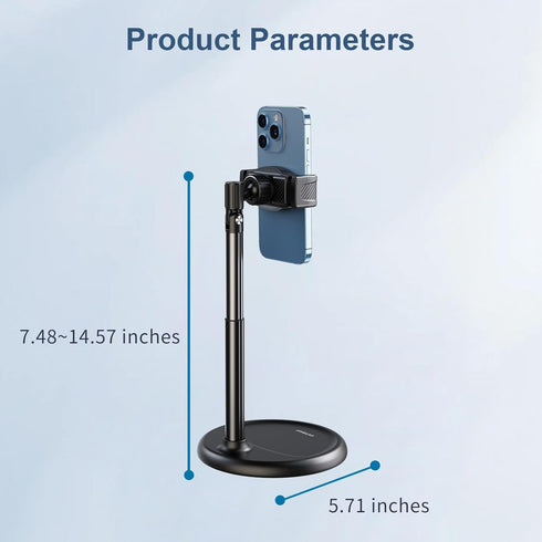 Cell Phone Stand for Recording, Height Adjustable Filming Phone Holder for Desk, 360 Degree Rotation Clamp Phone Stand,