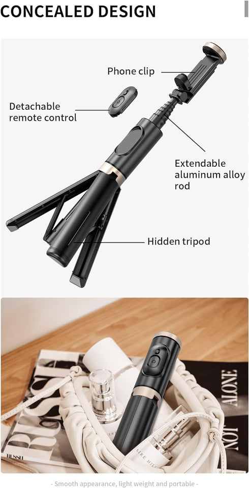 XIHAMA 15 14 Selfie Stick Tripod - Extendable Phone Tripod with Wireless Remote All-in-one Design for Smartphones