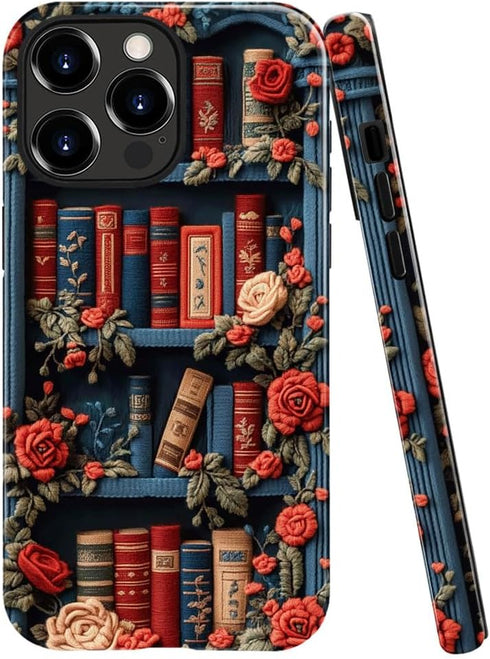 DJSOK Compatible with iPhone 14 Pro Max,Glossy PC Anti-Scratch Shockproof Case - Bookshelf