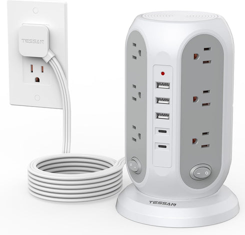 TESSAN Tower Power Strip with Individual Switches, Surge Protector with 12 Outlets, 5