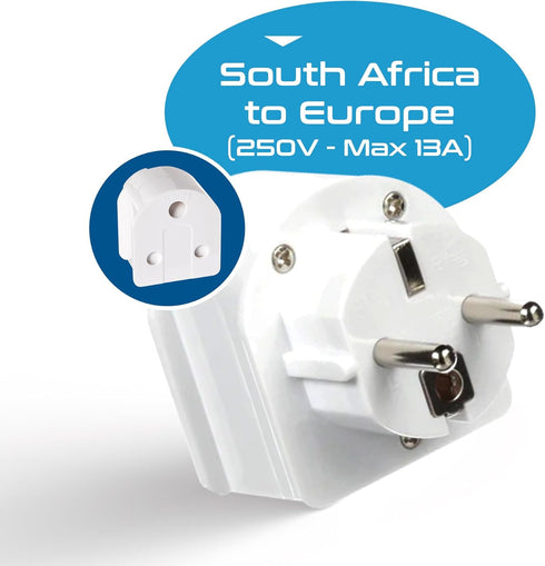 Ceptics SA-EU South Africa to Europe Schuko Grounded Plug Adapter (250V - Max 13A)