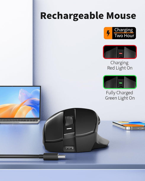 Uciefy Z07 (2.4G+BT5.1) Bluetooth Wireless Mouse, Dual Mode Bluetooth Mouse, USB C Rechargeable Mouse with Charging