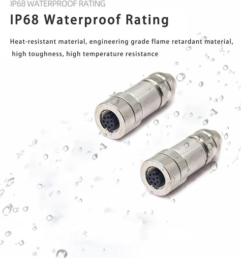 2 Pcs M12 8 Pin Female Connector Straight Aviation Plug, Waterproof, Assemble Type Plug, IP67