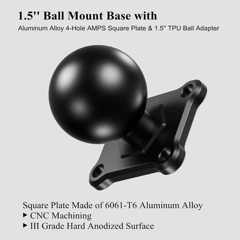BRCOVAN 1.5'' Ball Mount Base with Aluminum Alloy 4-Hole AMPS Square Plate, Compatible with RAM Mounts