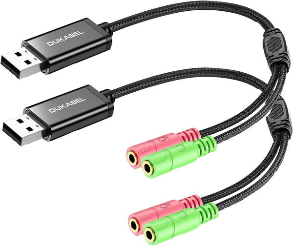 DuKabel USB Audio Adapter, USB to 3.5mm Jack TRS AUX Adapter for Headset with Separate Plug TRS Microphones [Metal