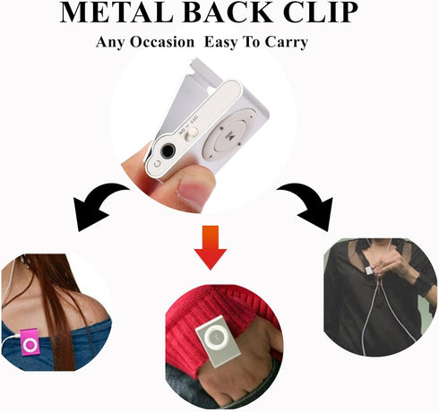 Mxzzand MP3 Player with Bluetooth, Portable Music Player Mini MP3 Back Clip Player, Durable with Memory Card and Cable,