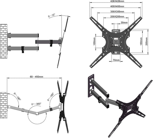 Generic 26-55" TMX400 Adjustable Wall Mount Bracket Rotatable TV Stand with Spirit Level