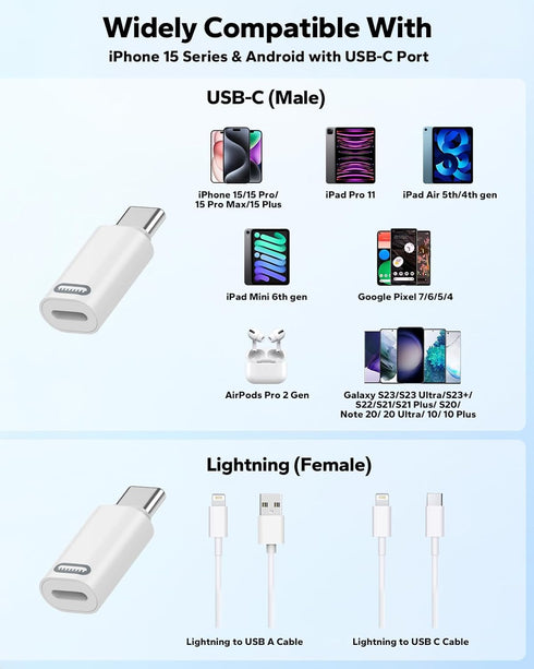 MoKo Lightning to USB C Male Adapter 4 Pack, Fast Charging Adapter for iPhone 15/16 Pro/Max, Galaxy S24, White