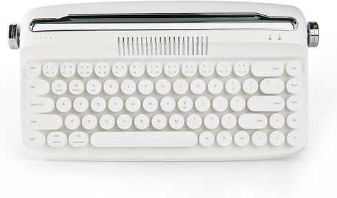 YUNZII Upgraded Wireless Keyboard, Retro Typewriter Style with Integrated Stand, USB-C/Bluetooth, Snow White