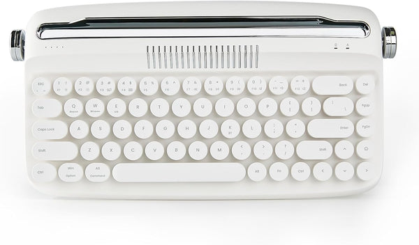 YUNZII Upgraded Wireless Keyboard, Retro Typewriter Style with Integrated Stand, USB-C/Bluetooth, Snow White
