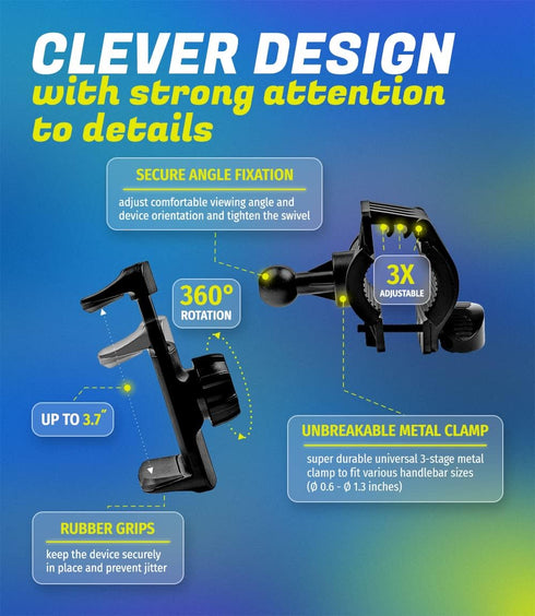 Metal Phone Mount for Bike & Motorcycle - Unbreakable Holder for Any Smartphone (iPhone 16 Pro Max/e, Galaxy S25)
