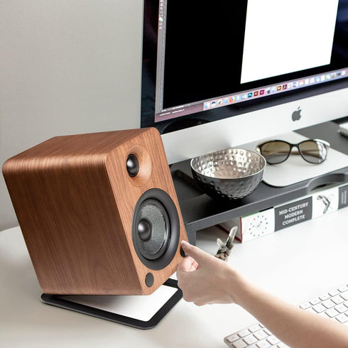 Kanto S4 Tilted Desktop Speaker Stands for Medium Bookshelf Speakers, Supports 8 lbs, Pair, Black