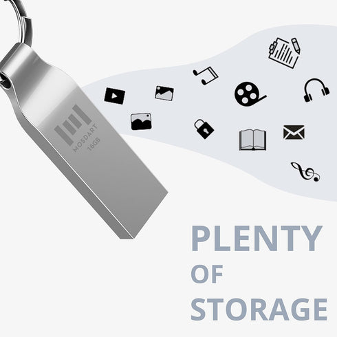 MOSDART 16GB FAT32 USB 2.0 Flash Drive - Waterproof Metal Thumb Drive with Keychain for Storage and Backup