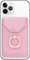 Cell Phone Card Holder RFID Ring Stand Stick on Wallet for Back of Phone, iPhone, Android, All Smartphones - Pink