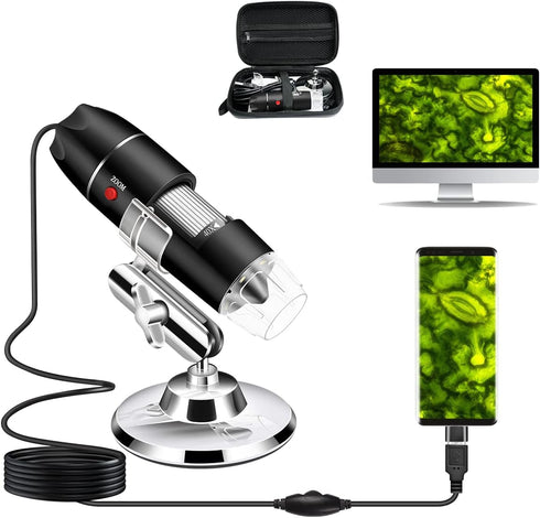 USB Microscope Camera 40X to 1000X, Cainda Digital Microscope with Metal Stand & Carrying Case (Black)