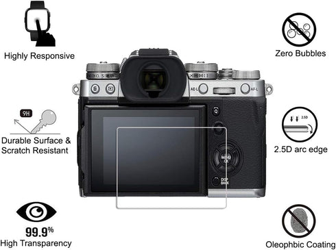 AKWOX (Pack of 3) Tempered Glass Screen Protector for Fujifilm X-T3, 9H Anti-scratch Optical Cover