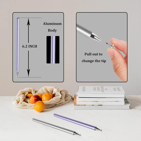 LUNTAK Stylus Pen for iPad, 2 Pcs Universal for Apple/iPhone/iPad Pro/Mini/Air/Android/Microsoft with 4 Tips (Purple &