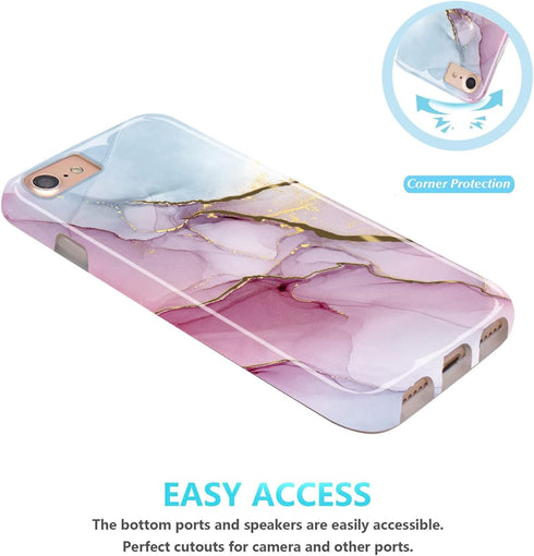 JIAXIUFEN Compatible iPhone SE 2022/2020 Case, Gold Glitter Marble Design, Slim Shockproof Flexible Cover