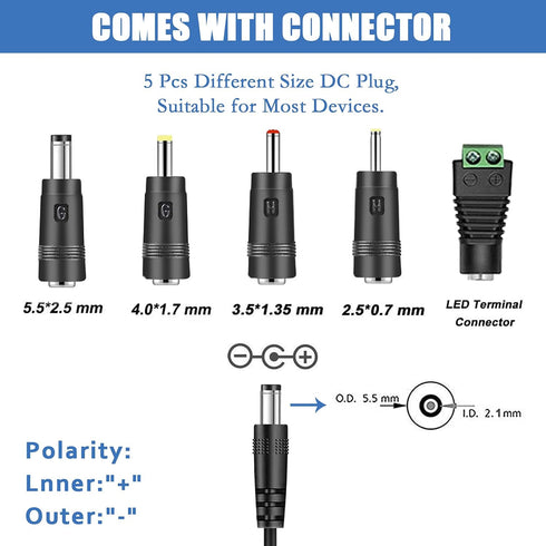 Gonine 24V Power Supply Cord 1.5A 1A UL Certified, AC to DC Adapter for LED Floor Lamp, Strips, Diffuser