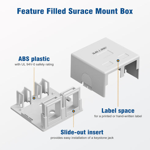 Iwillink 2-Port Keystone Jack Surface Mount Box, White, 5-Pack