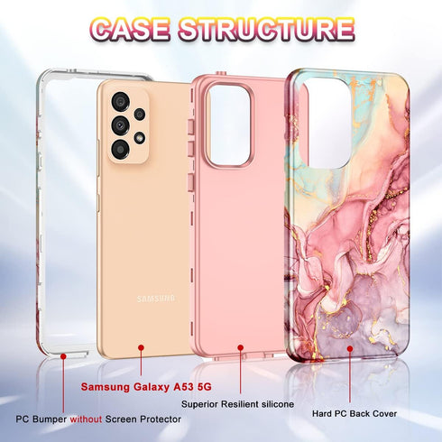 Btscase Samsung Galaxy A53 5G Case, Marble Pattern Heavy Duty Shockproof Full Body Cover, Rose Gold
