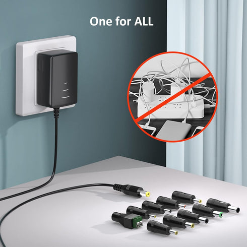 Universal 9V 2A AC Power Supply Adapter, 100-240V AC to DC for LED Strip Light, CCTV, Toys