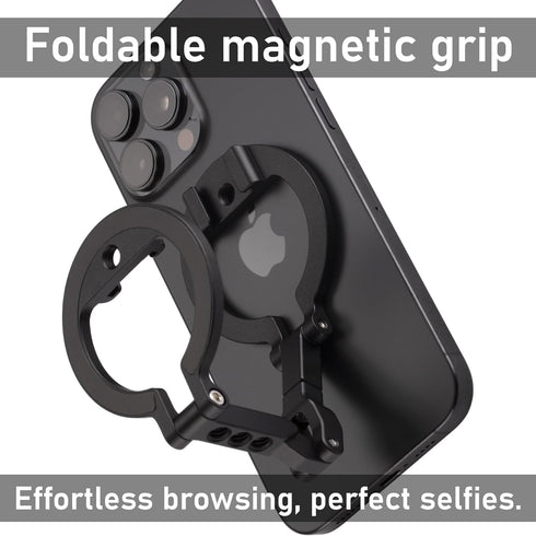 SHINEWEE 360 Stand,1/4" Dual Magnetic Ring Phone Mount - Foldable Rotation CNC Aluminum Screw,Cold Shoe Interface