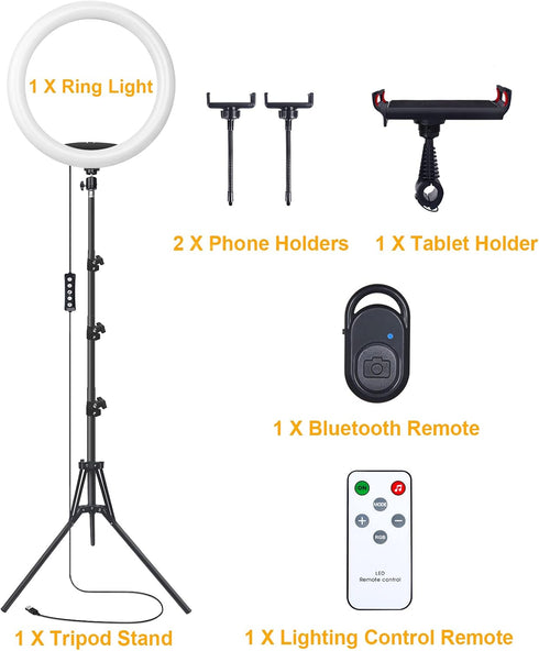 13" Selfie Ring Light with 63" Tripod Stand & 3 Phone Holders, LED Camera Ringlight with RGB Colors for Makeup/Videos