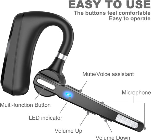Bluetooth Headset V5.0, Wireless Bluetooth Earpiece 24Hrs HD Calling,CVC8.0 Dual Mic Noise Cancelling, Hands-Free Bluetooth Earphone for Driving/Business/Office