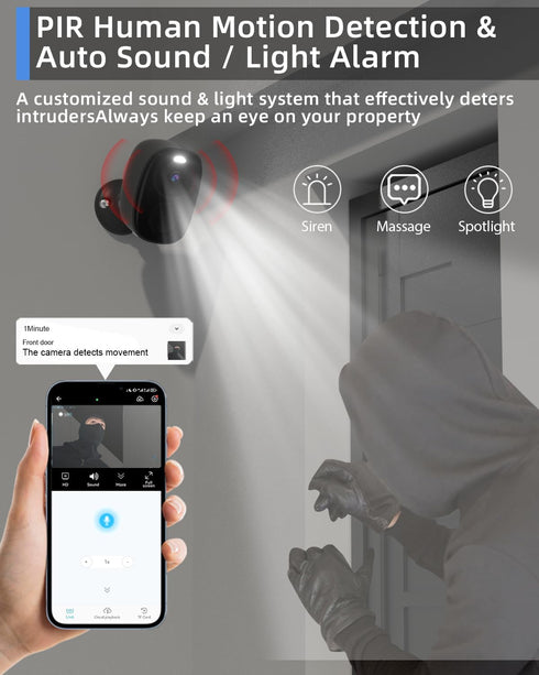 Security Cameras Wireless Outdoor, Battery Powered with IP65 Waterproof, Two-Way Audio, Color Night Vision, No