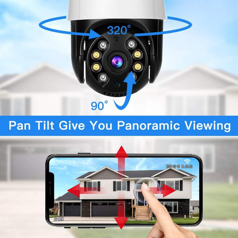 EVERSECU Outdoor PTZ Security Camera, 1080P, 2.4Ghz WiFi, Night Vision, Two Way Audio, Supports SD Card