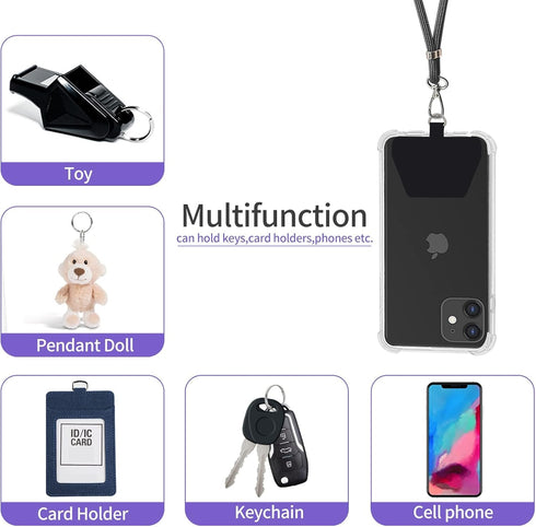 SS Phone Lanyard, Adjustable Detachable Neckstrap and Phone Tether, Suitable for All Smartphones - Black