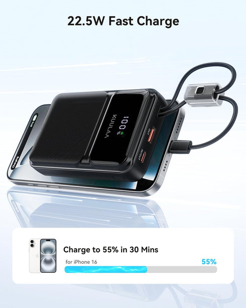 Kuulaa 20000mAh, 22.5W Pack 17 16 15 14 13 12 Portable Charger with Built in Cables Travel Power Bank with LED Display