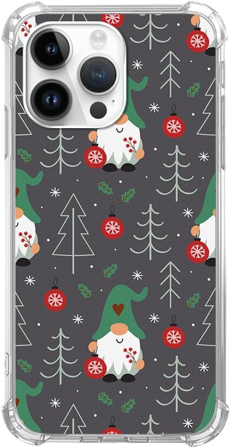 Cute Christmas Gnomes Phone Case for iPhone 15 Pro Max, TPU Protective Cover with Spruce Tree Design.