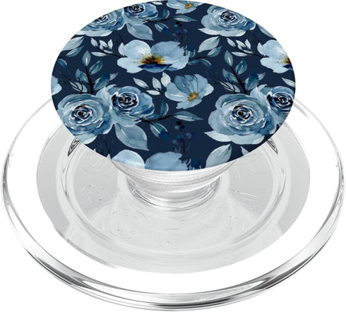 PopSockets PopGrip for MagSafe, Blue Watercolor Flower Pattern.