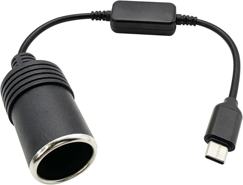 USB C to 12V Car Cigarette Lighter Socket, 30cm/11.8in Type C Male Plug to Adapter Cable for Car Devices