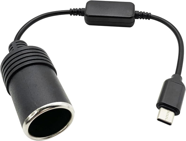 USB C to 12V Car Cigarette Lighter Socket, 30cm/11.8in Type C Male Plug to Adapter Cable for Car Devices