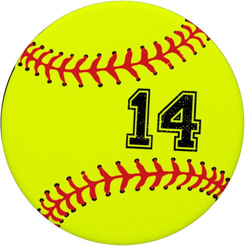 Softball No #14 Jersey Number 14 Gift for Ball Catcher & Pitcher PopSockets PopGrip: Swappable Grip for Phones