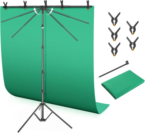 Green Screen Backdrop Kit with T-Shaped Stand, 4.6x6ft Adjustable Chroma Key Green