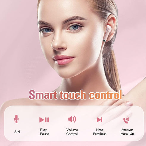 Pink True Wireless Earbuds Bluetooth 5.3 with Microphone, Noise Canceling, Deep Bass TWS Earphones with Charging Case