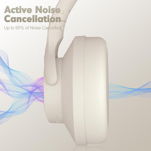 ZIHNIC Active Noise Cancelling Headphones, 60H Playtime Wireless Bluetooth Headset, Low Latency, Milky White