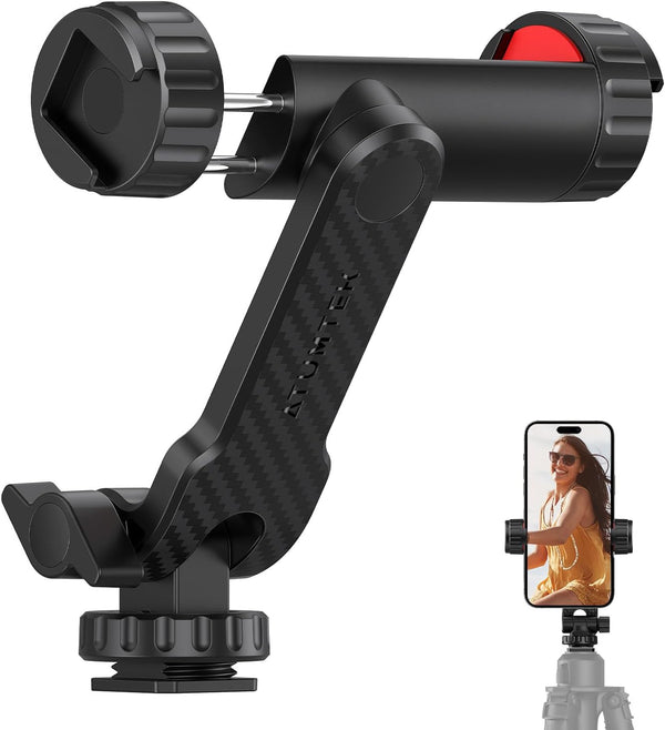 ATUMTEK Universal Smartphone Mount Adapter with 2 Cold Shoe and 1/4" Standard Screw, 360° Rotates Adjustable Clamp
